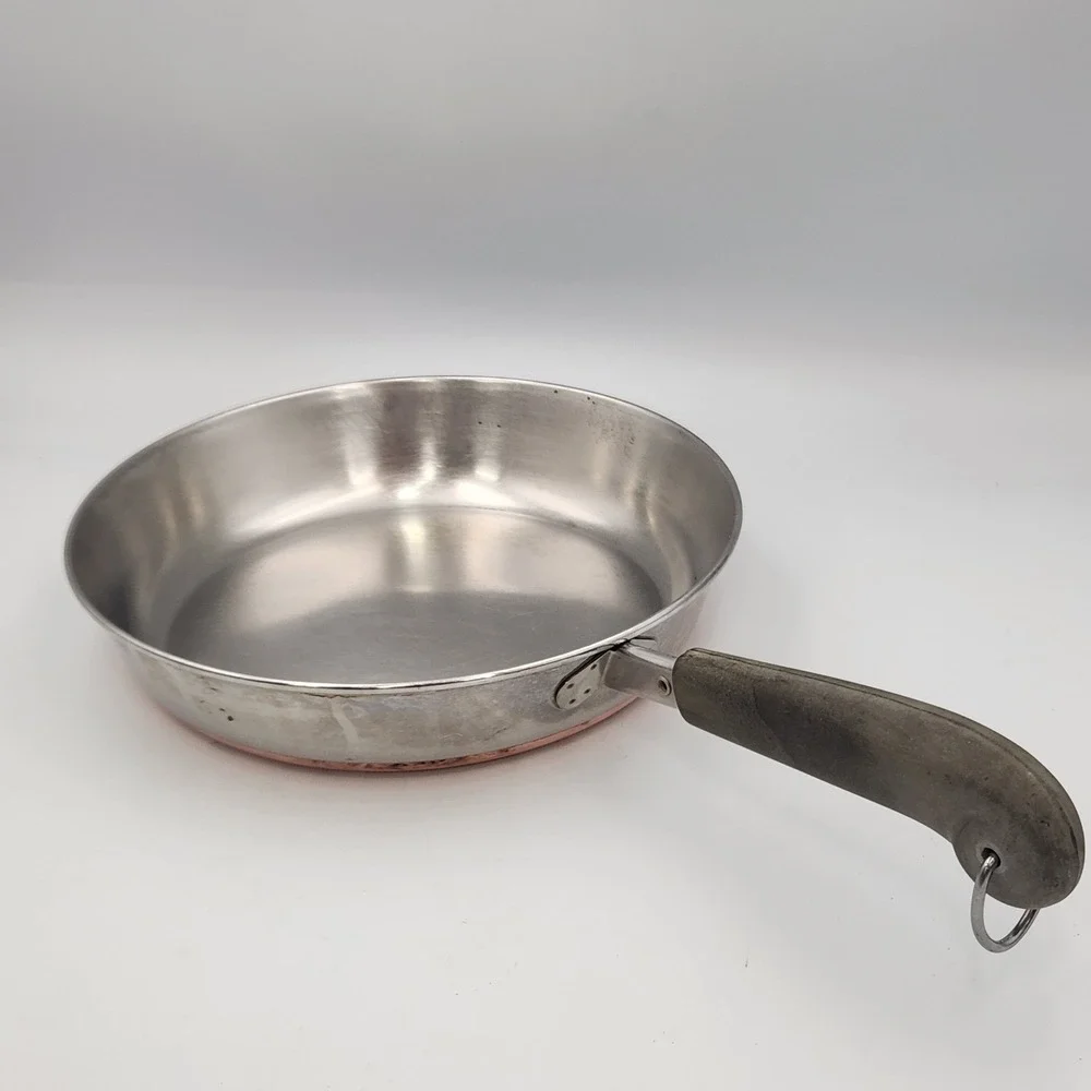 Vintage Revere Ware 9 Inch Skillet Copper Bottom Stainless Clinton IL USA - 1988